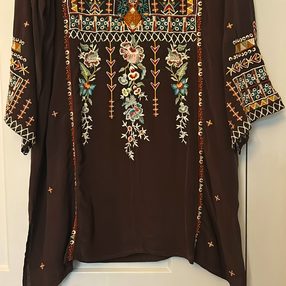 Johnny Was Dark Brown Embroidered Dress/Tunic - Picture 4 of 10